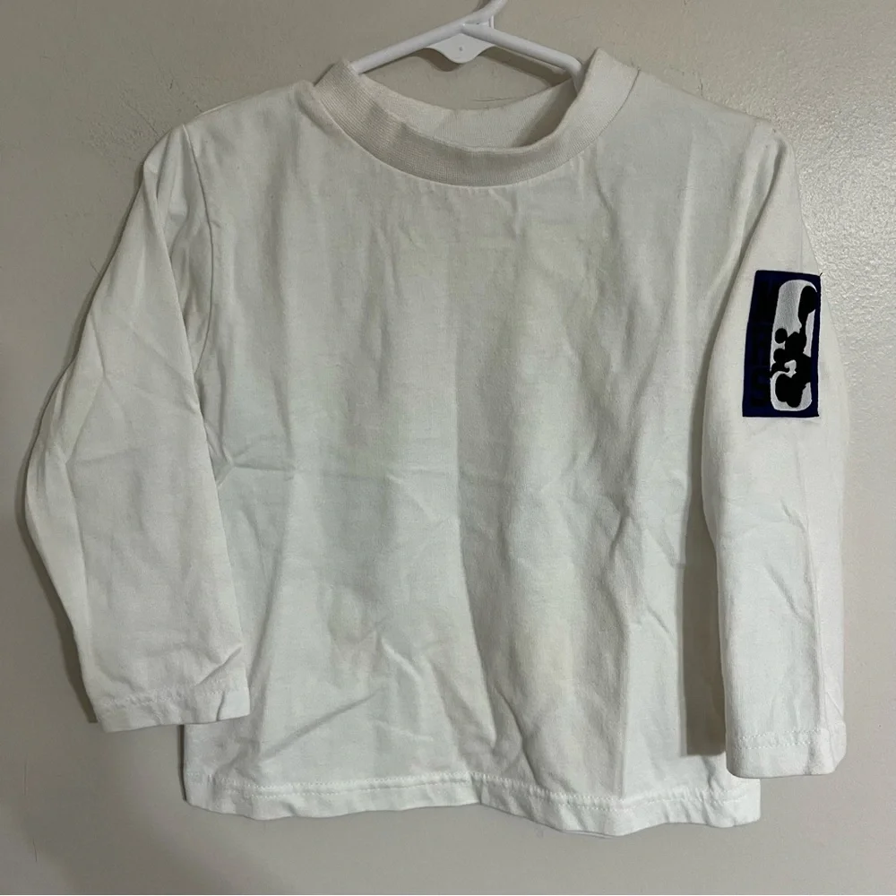 Vintage Disney‎ Mickey Mouse MHS Patch Long Sleeve White T-Shirt 24 Months